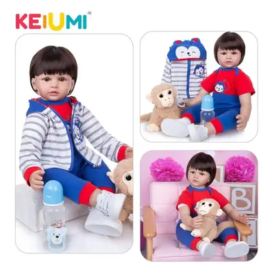 (as the picture, 60cm) Keiumi Inch Bebe Reborn Realista Cloth Body Handsome Newborn Boy Boneca T