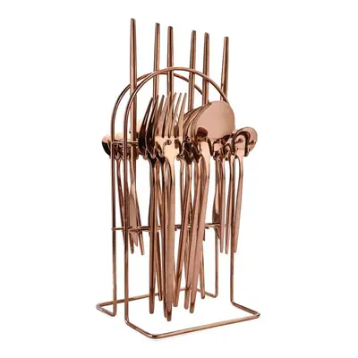 (rose gold) 24pcs Mirror Western Cutlery Set With Luxury Cutlery Storage Rack Include Knife Fork