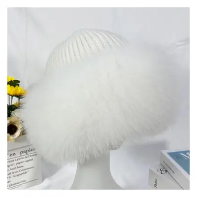 (white, One Size) Winter Hats Women Fox Fur Fluffy Warm Fashion Stylish Fedoras Knitted Fur Hat