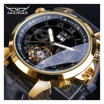 (black) Jaragar Men&apos;s Famous Mens Watches Top Brand Luxury Day/week Tourbillon Automatic Me