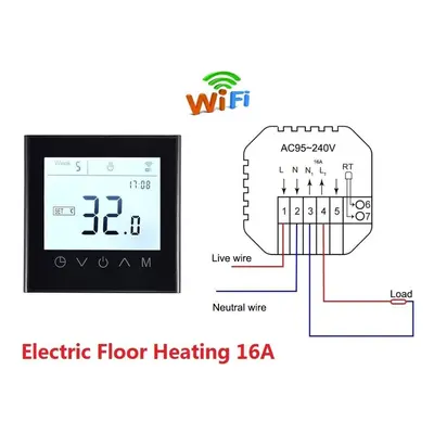 (black, 16A electric heating) Thermostat Touch Screen Tuya Smart Wifi Temperature Controller For