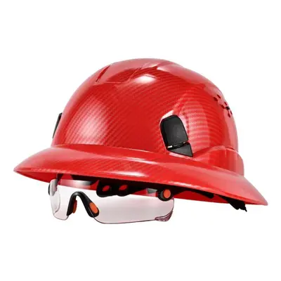 (red) Loebuck New Carbon Fiber Full-brim Safety Helmet With Ce Goggles Anti-collision Constructi