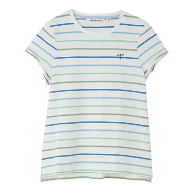 (14, Blue Sage Stripe) LightHouse Women's Causeway Short Sleeve Tee - Ladies Cotton Stretch T-Sh