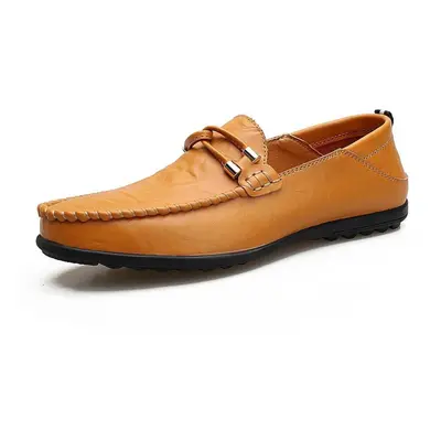 (yellow,brown, 45) Plus Size Split Leather Shoes Men Loafers Comfortable Casual Shoes Men Flats 