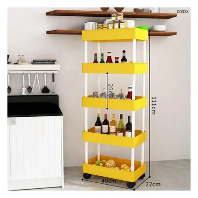 (yellow, 40*22*111cm) 2/3/4 Tier Slim Storage Cart Kitchen Bathroom Organizer Shelf Mobile Shelv