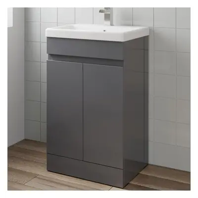 Artis Flat Pack Grey Gloss Free Standing Vanity Unit & Basin - Doors 500mm