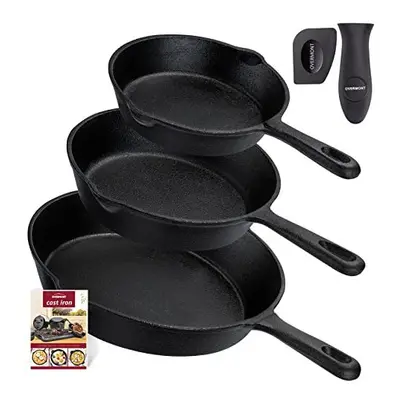 OVERMONT Pre-Seasoned Cast Iron Skillet Set?(9.6Inch-24.5cm) (7.7Inch-19.5cm) (6Inch-15.24cm) Fr