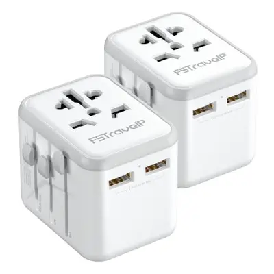 2 Pack Universal Travel Adapter, Travel Plug Adapter Worldwide with USB and AC Socket, FSTravelP