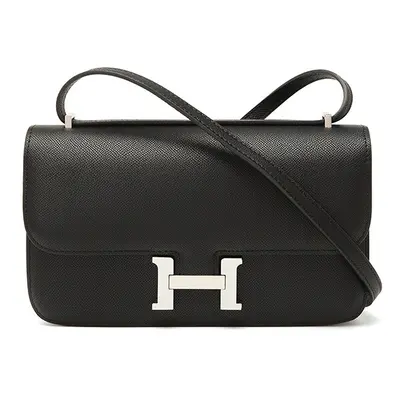 (Black) H-buckle Kangkang bag European and American fashion 26cm palm print high-end small squar