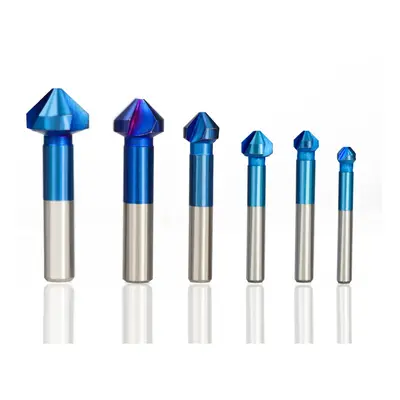 6Pcs Flutes HSS Blue Nano Chamfering End Mill Degree Chamfer Cutter Countersink Drill Bit