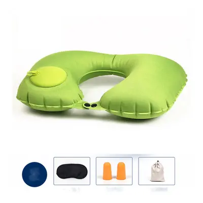 (Green) Press-inflatable U-shaped Pillow Functional Air Travel Cushion Office Travel Pillow Crea