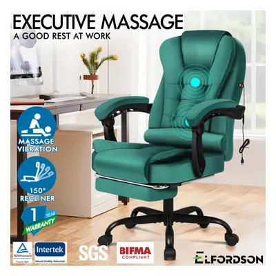 ELFORDSON Massage Office Chair with Footrest Executive Gaming Seat Velvet Green