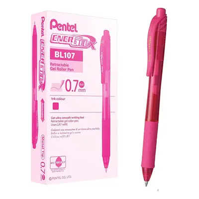 Pentel EnerGel BL107-P Gel-Ink Roller Ball Pens with Click Top, 0.35 mm - Pink (Pack of 12)