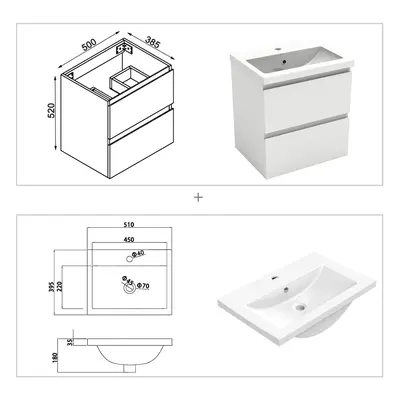 (High gloss white) Wall Hung Bathroom Vanity Units with Resin Sink High Gloss White/Grey