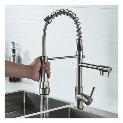 Kitchen Tap with Spouts and Mode Pull Down Kitchen Mixer Taps Spring Swivel Kitchen Faucet Silve