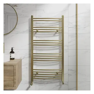 DuraTherm Curved Heated Towel Rail Brushed Brass - x 600mm