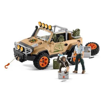 Schleich Wild Life Realistic Chimpanzee, Jeep Truck, and Ranger Figurine 16pc Playset - Wild Adv