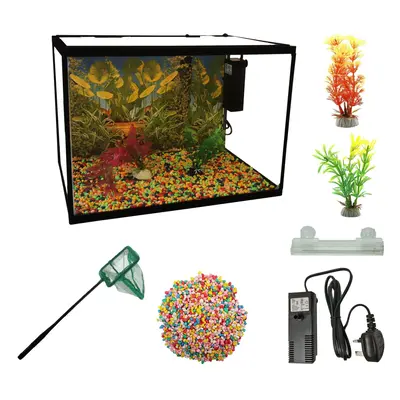 26L Glass Aquarium Fish Tank Starter Kit Set Air Filter Pump LED Light