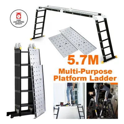 5.7M Folding Ladder Aluminium IN Multi Purpose Platform Ladder UK