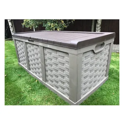 Starplast Jumbo Rattan Style Outdoor Garden Storage Box With Piston Lid & Fully Water Proof