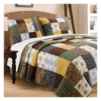 Cozy Line Home Fashions Olive Country Style Yellow Cotton Real Patchwork Quilt Bedding Set Rever