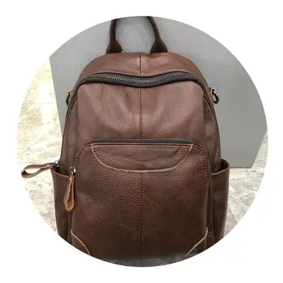 (dark brown) High Quality Genuine Leather Women Backpack Casual College Backpack Large Capacity 