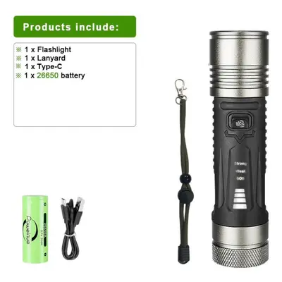 (black, With battery) 600w Rechargeable Flashlight Ultra Powerful Flash Lights High Power Strong