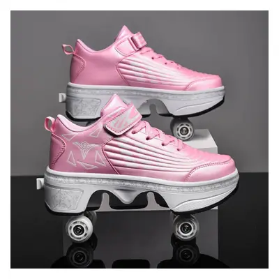 (pink, 39) Skatesroller Shoes Deformation Parkour Shoes Four Wheels Running Shoes Roller Skates 