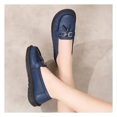 (navy blue, EU: 41) Women&apos;s Horse Bit Loafers Leather Driving Moccasins Comfort Flats Casua