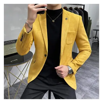 (yellow, XXXL) New Men &apos;s Blazer Youth Slim Casual Suede Blazers