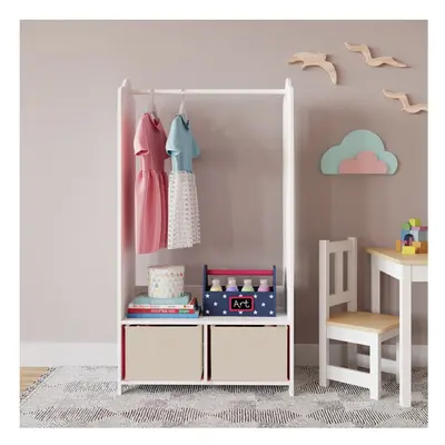 (Beige) MDF Wooden Hanging Clothes Rail Wardrobe Storage