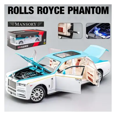 (white,blue, 1:24 Phantom) 1/24 Rolls-royce Phantom Model Car, Zinc Alloy Pull Back Toy Car Meta