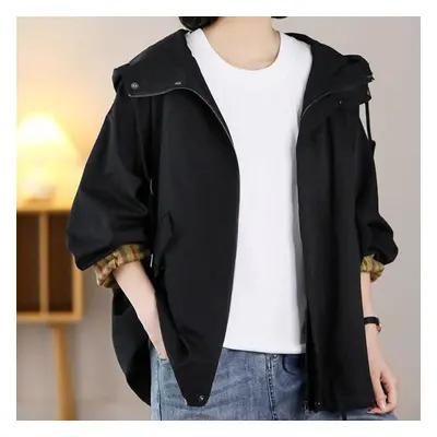 (black, L) Comfortable And Chic Women&apos;s Hooded Windbreaker Loose Fit Casual Outerwear