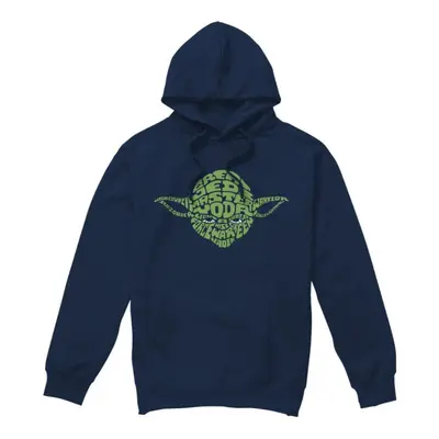 (L, Navy) Star Wars Mens Yoda Text Head Hoodie