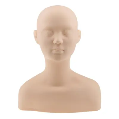 (Brown) Soft Silicone Mannequin Manikin Head with Shoulder Bone Face Body Massage Training Eyela