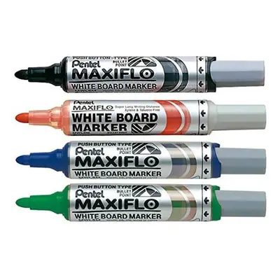 Pentel 6.0mm Bullet Tip Wallet Maxiflo White Board Marker Liquid Ink Marker - Black/Red/Blue/Gre