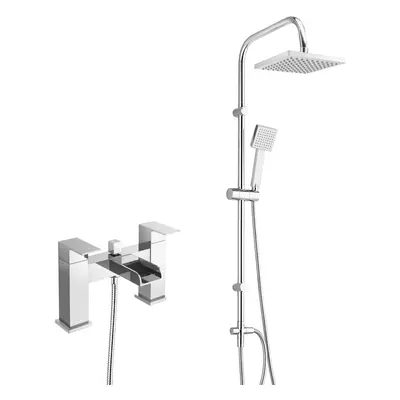 (Waterfall Bath Shower Mixer) Chrome Square Way Over Head Riser Shower Kit