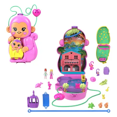 Polly Pocket Dolls & Playset with Pets & Accessories 2-in-1 Momma Monkey & Baby Wearable Purse &