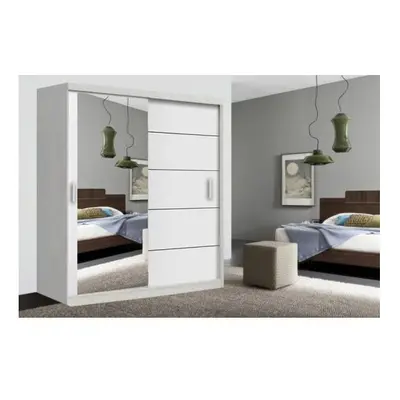 (120cm, White) LYON Double Sliding Mirrored Wardrobe Cabinet with LED Light