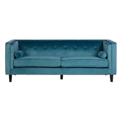 Velvet Uphoplstered Seat Blue Velvet Sofa, Durable Three Seater Sofa, Versatile Button Tufted So