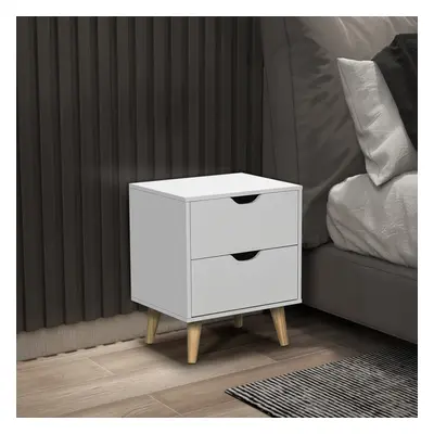 HOMCOM Bedside Table with Drawer, Side Table with Pine Wood Legs, White