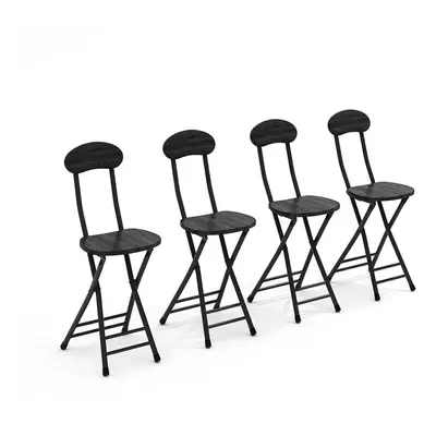 (Black) Compact Wooden Folding Chairs with Metal Legs Set of