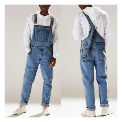 (blue, XXXL) Mens Pocket Jeans Overall Jumpsuit Streetwear Overall Suspender Pants