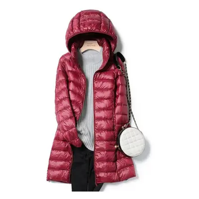 (wine red, M) Winter Womens Down Jackets Long Ultra Light Thin Casual Coat Puffer Jacket Slim Re