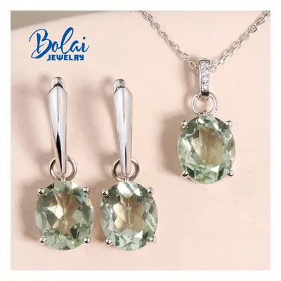 (green, L) Fashion Drop Shape Design Natural Green Crystal Earrings Necklace Jewelry Set Sterlin