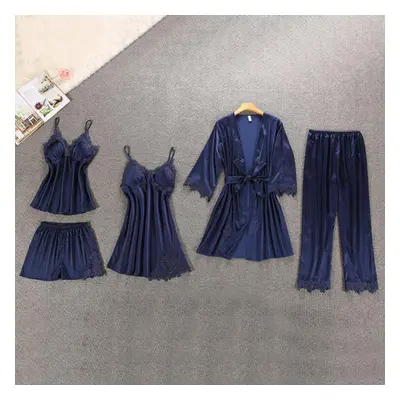 (blue, L) Lisacmvpnel Pcs With Pad Sexy Lace Pajama Set Nightgown+cardigan+pant Set Lace Pijama 