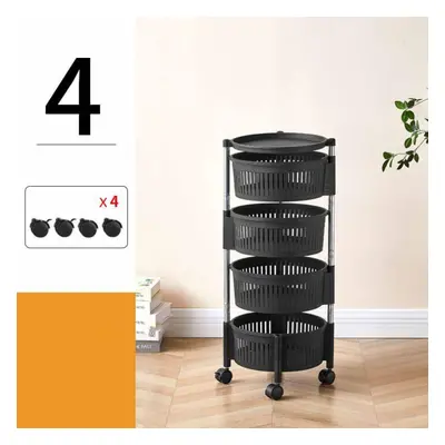 (black, 4Tier) Kitchen Shelf Household Multilayer Rotatable Floor Fruit And Vegetable Storage Sh