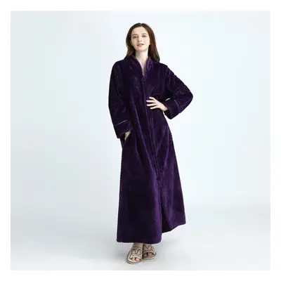 (purple, XL(80-100kg)) Autumn&winter Zipper Velvet Bathrobe Plus Increase Nightgown Men Women Th