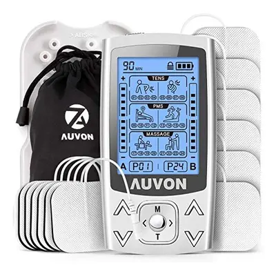 AUVON Dual Channel TENS EMS Machine for Pain Relief, Modes TENS Unit Muscle Stimulator with 12pc