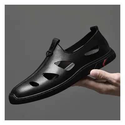 (black, 44) Leather Sandals Men Beach Shoes Casual Holiday Shoes Thick-soled Comfortable Breatha